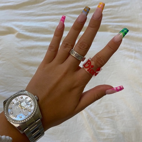 CHRISTIAN DIOR Pink Heart Ring Bracelet Set Ribbon Lucite RARE RARE - Picture 2 of 8